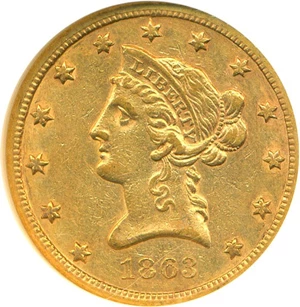 image for: 1863-S $10 NGC AU50