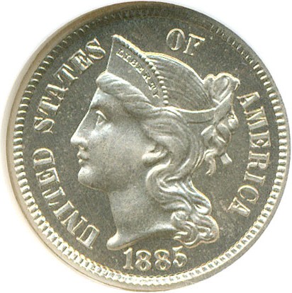 image for: 1885 3cN  NGC Proof 65 Cameo