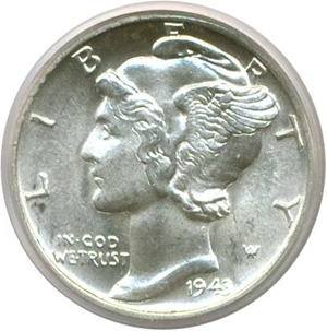 image for: 1943 10c PCGS MS65