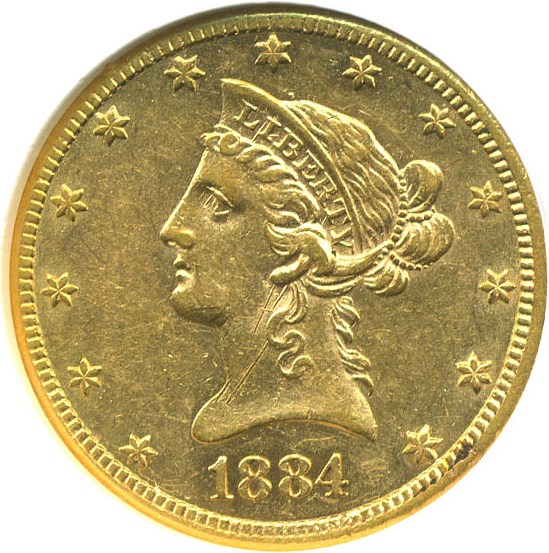 image for: 1884-CC $10  NGC AU55 