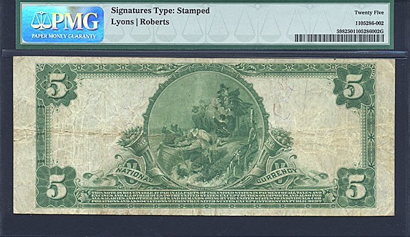 image for: Fr.598 1902 $5 Third Charter Period, 3rd Issue, Plain Back PMG VF25 #799 Massachusetts [137060]