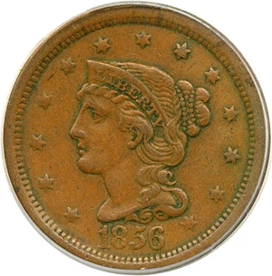 image for: 1856 1c Slanted 5 PCGS XF45 BN