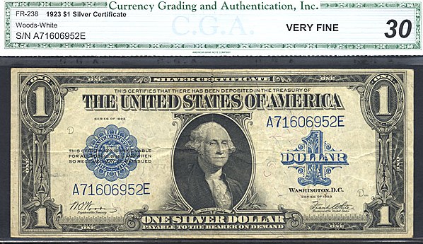 image for: Fr.238 1923 $1  CGA VF30  [A71606952E]