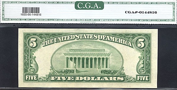 image for: Fr.1655 1953 $5 Blue Seal and Serial Numbers CGA Gem CU66  [07937796A] *Star* 