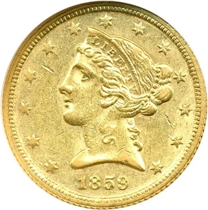 image for: 1859-C $5 NGC AU55