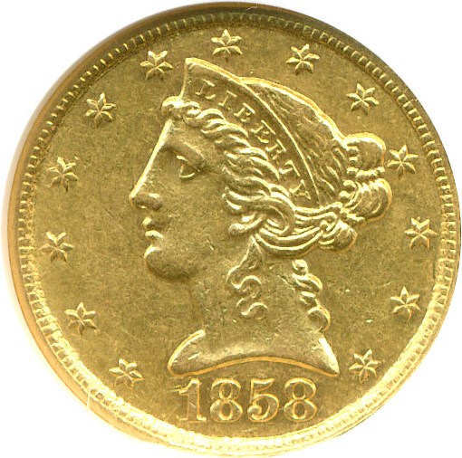 image for: 1858-C $5  NGC AU58 