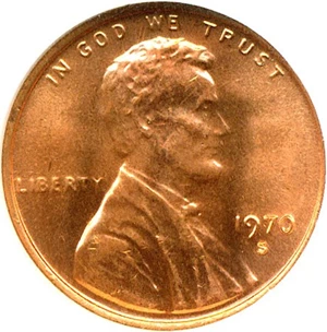 image for: 1970-S 1c Small Date NGC MS67 RD