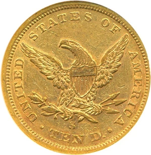 image for: 1863-S $10 NGC AU50