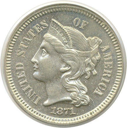 image for: 1871 3cN  PCGS Proof 64