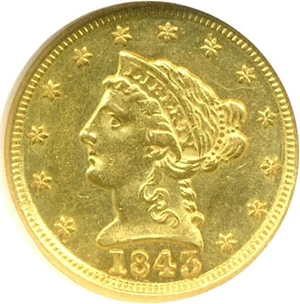 image for: 1843-C $2 1/2 Large Date NGC MS61