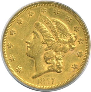 image for: 1857 $20 PCGS AU50