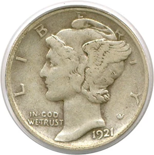 image for: 1921-D 10c PCGS VF25