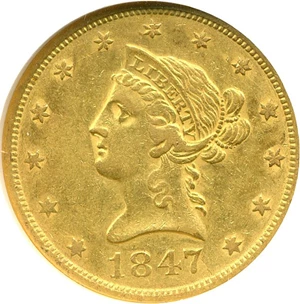 image for: 1847-O $10 NGC AU53