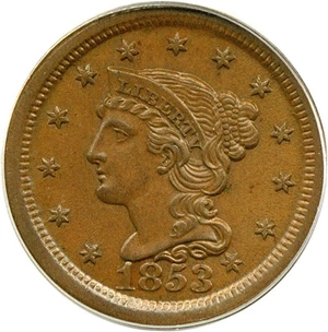 image for: 1853 1c PCGS MS64 BN