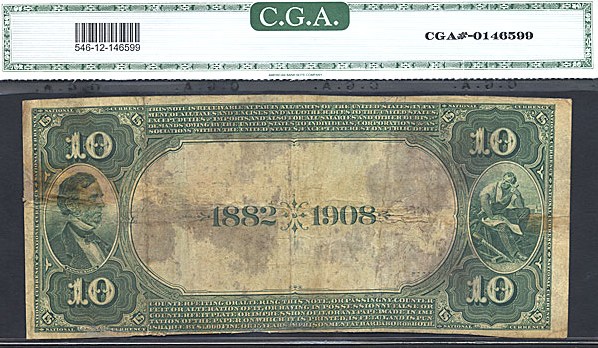 image for: Fr.546 1882 $10 2nd Charter Period, 2nd Issue, Date Back CGA F12 #5905 Oklahoma [332]