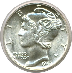image for: 1943 10c PCGS MS65