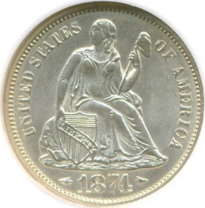 image for: 1874 10c Arrows NGC MS65