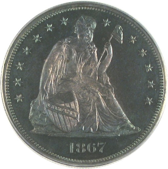 image for: 1867 $1  PCGS Proof 65 Cameo * Color *