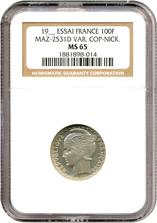 19xx-A     100 Fr Essai, Copper-nickel, MAZ-2531D MS thumbnail 3