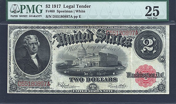 image for: Fr.60 1917 $2 Bracelet Reverse PMG VF25  [D55180897A]