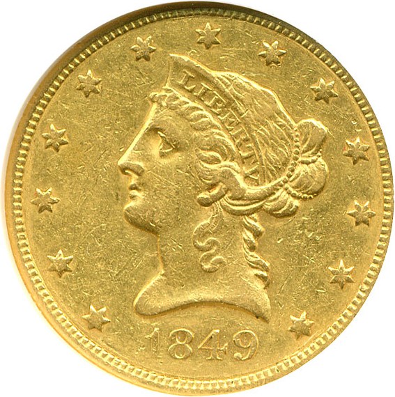 image for: 1849 $10  NGC AU53