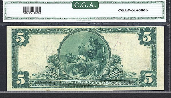 image for: Fr.598 1902 $5 Third Charter Period, 3rd Issue, Plain Back CGA AU50 #1179 New Hampshire [14366]