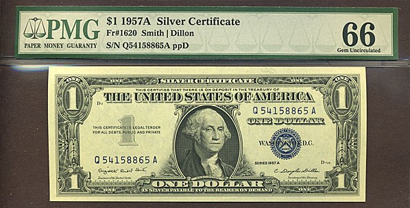 image for: Fr.1620 1957A $1  PMG Gem CU66  [Q54158865A]