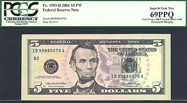 image for: Fr.1993B 2006 $5 Fort Worth, TX PCGS Gem CU69 PPQ [IB99880070A] *Oversized Margins*