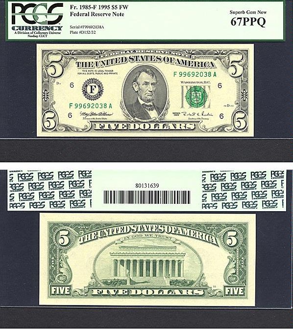 image for: Fr.1985F 1995 $5 Fort Worth, TX PCGS Gem CU67 PPQ [F99692038A]