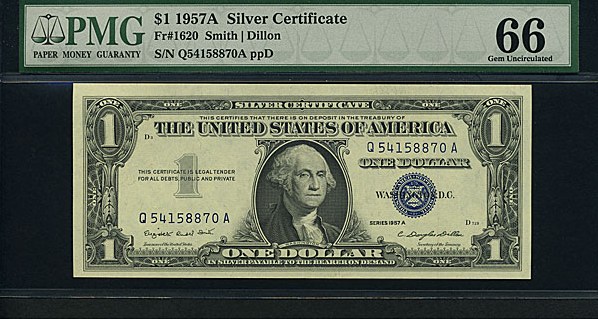 image for: Fr.1620 1957A $1  PMG Gem CU66  [Q54158870A]