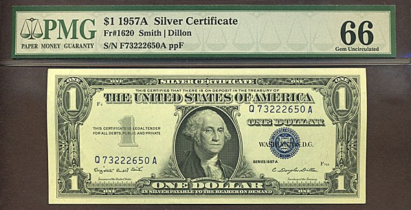 image for: Fr.1620 1957A $1  PMG Gem CU66  [Q73222650A]