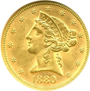 image for: 1880/79 $5 ANACS MS60 (Breen 6710)