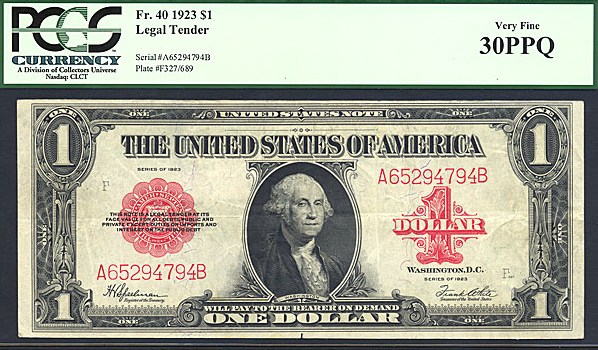 image for: Fr.40 1923 $1  PCGS VF30 PPQ  [A65294794B]