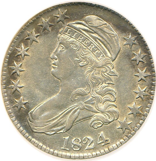 image for: 1824 50c Overdate DGS AU50 (O-110)