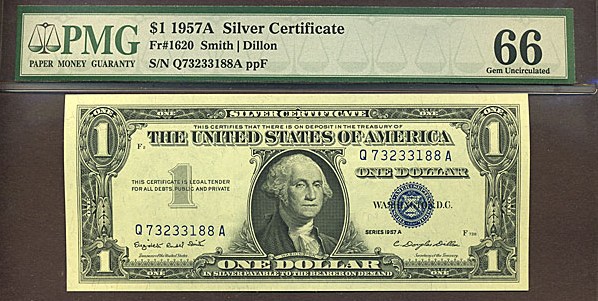image for: Fr.1620 1957A $1  PMG Gem CU66  [Q73233188A]