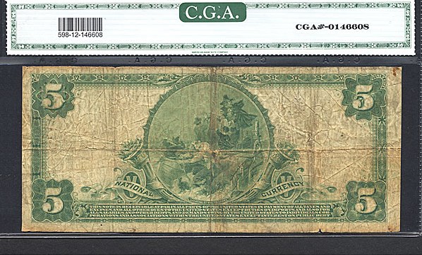 image for: Fr.598 1902 $5 Third Charter Period, 3rd Issue, Plain Back CGA F12 #1366 Rhode Island [72855]
