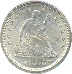 image for: 1874-S 25c Arrows PCGS MS64