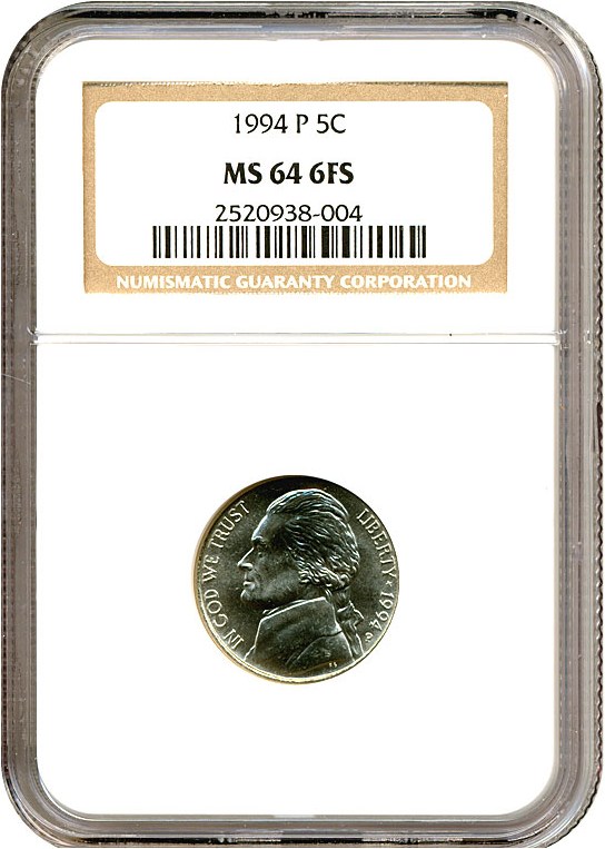 image for: 1994-P 5c  NGC MS64 6FS