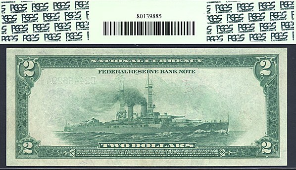image for: Fr.758 1918 $2 Cleveland, Battleship  PCGS AU53 PPQ [D2448629A]