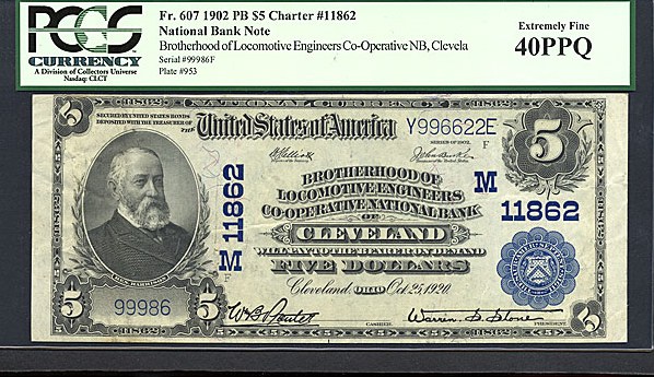 image for: Fr.607 1902 $5 Third Charter Period, 3rd Issue, Plain Back PCGS XF40 #11862 Ohio [99986]