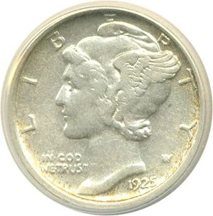 image for: 1925-D 10c ANACS XF45 Details (Cleaned)