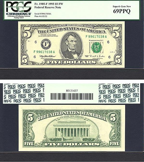 image for: Fr.1985F 1995 $5 Fort Worth, TX PCGS Gem CU69 PPQ [F99617038A]