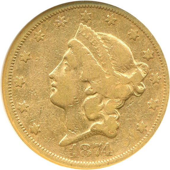 image for: 1874-CC $20  NGC VF25