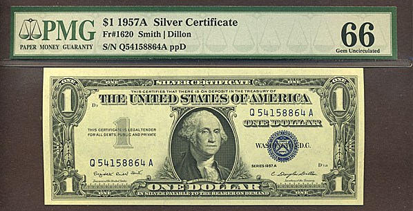 image for: Fr.1620 1957A $1  PMG Gem CU66  [Q54158864A]