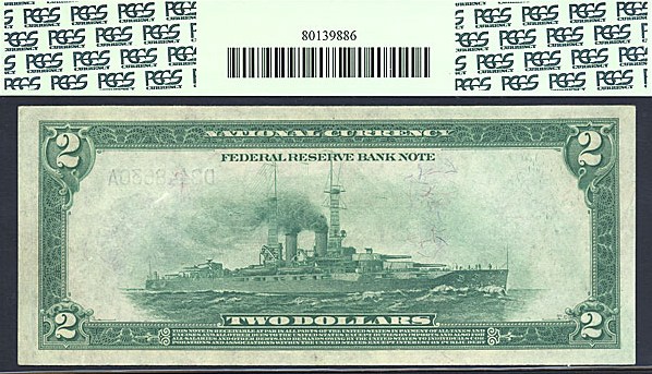 image for: Fr.758 1918 $2 Cleveland, Battleship PCGS AU53 PPQ [D2448630A]