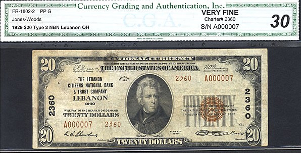 image for: Fr.1802-2 1929 $20  CGA VF30 #2360 Ohio [A000007]