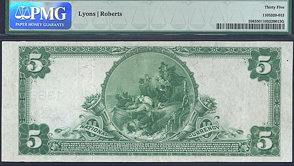 image for: Fr.598 1902 $5 Third Charter Period, 3rd Issue, Plain Back PMG VF35 #1366 Rhode Island [71904]