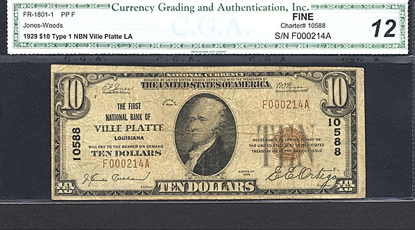 image for: Fr.1801-1 1929 $10 Type 1 CGA F12 #10588 Louisiana  [F000214A]