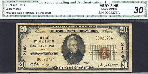 image for: Fr.1802-1 1929 $20  CGA VF30 #2146 Ohio [D002373A]