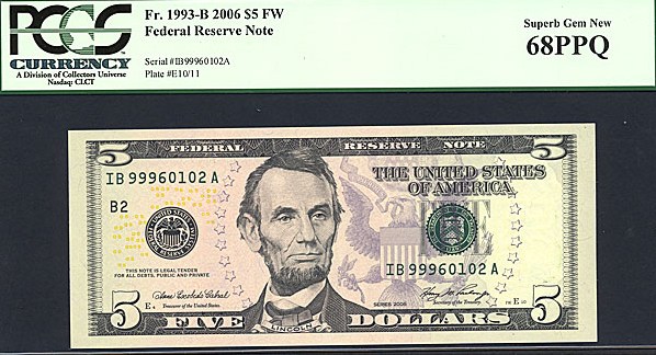 image for: Fr.1993B 2006 $5 Fort Worth, TX PCGS Gem CU68 PPQ [IB99960102A]